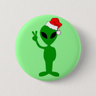 Badge Rond 5 Cm Alien drôle père Noël de paix
