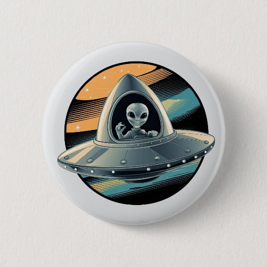 Badge Rond 5 Cm Alien en vaisseau spatial (Devant)