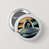 Badge Rond 5 Cm Alien en vaisseau spatial (Devant & derrière)