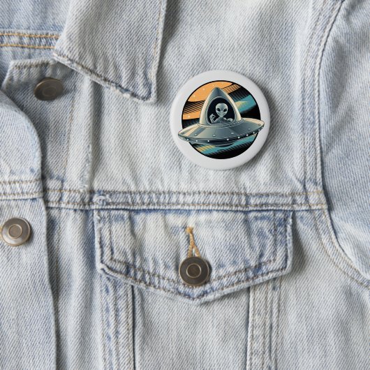 Badge Rond 5 Cm Alien en vaisseau spatial (En situation)