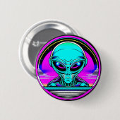 Badge Rond 5 Cm Alien extra-terrestre volant un OVNI (Devant & derrière)