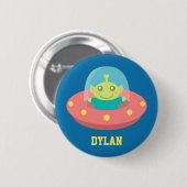 Badge Rond 5 Cm Alien mignon dans le vaisseau spatial, espace (Devant & derrière)