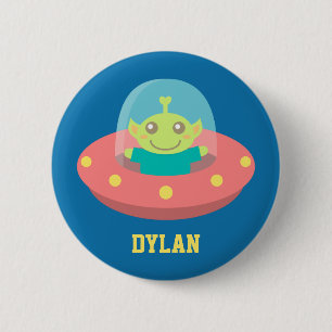 Badge Rond 5 Cm Alien mignon dans un vaisseau spatial, espace extr