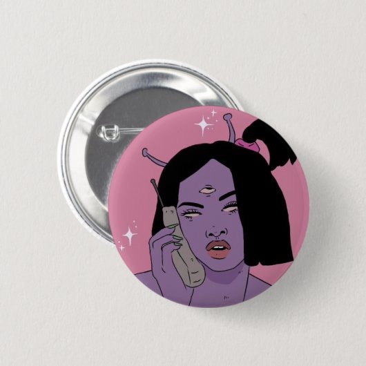 Badge Rond 5 Cm Alien on phone button (Devant & derrière)