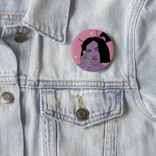 Badge Rond 5 Cm Alien on phone button (En situation)