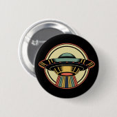 Badge Rond 5 Cm Alien UFO rétro (Devant & derrière)