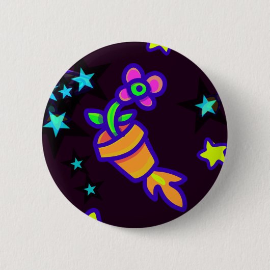 Badge Rond 5 Cm Aliens De Fleur Pot Rocket Dans La Broche De L'Esp (Devant)