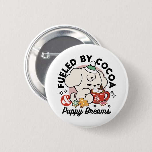 Badge Rond 5 Cm Alimenté par le cacao et les Rêves de chiots - Chi (Devant & derrière)