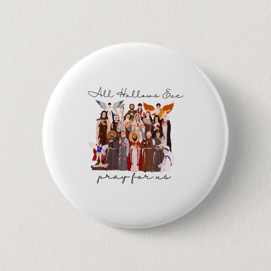Badge Rond 5 Cm All Hallows Eve Pray For Us Halloween Catholic Sai (Devant)