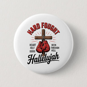 Badge Rond 5 Cm Alléluia durement combattu Boxe chrétienne Croix S