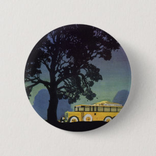 Badge Rond 5 Cm Allemagne vintage, Bus Jaune à la nuit, Art de Voy