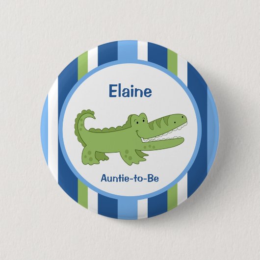 Badge Rond 5 Cm Alligator Customisé nom balise Bouton bleu/vert (Devant)