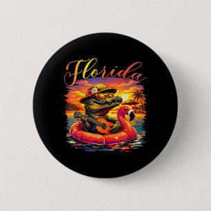 Badge Rond 5 Cm Alligator drôle ambiance de plage au coucher du so