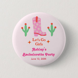 Badge Rond 5 Cm Allons-y les Filles Rose Cowgirl Enterrement de Vi