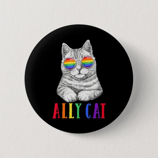 Badge Rond 5 Cm Ally Cat LGBT Gay Rainbow Pride Drapeaux Hommes (Devant)