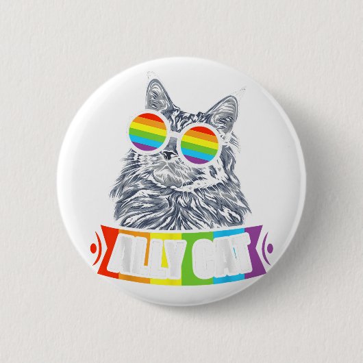 Badge Rond 5 Cm Ally Cat Straight LGBT Supporter Gay pride Ally Ra (Devant)