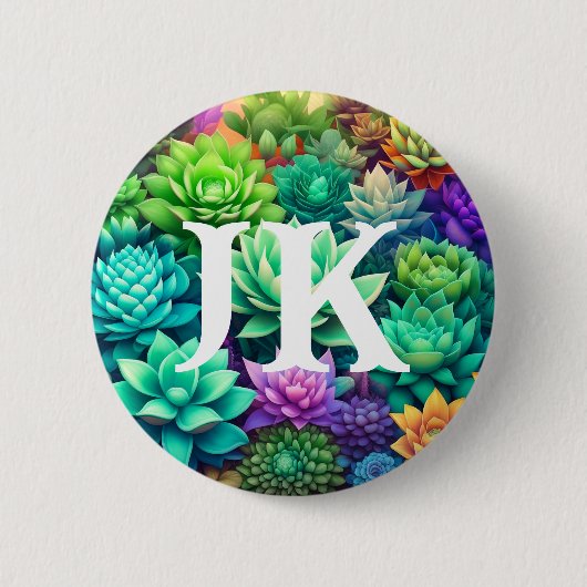 Badge Rond 5 Cm Aloe Vera et les succulents Collage Monogrammé (Devant)