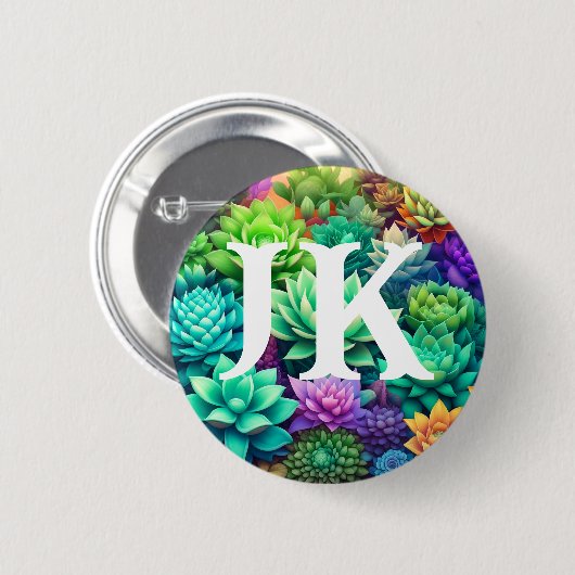 Badge Rond 5 Cm Aloe Vera et les succulents Collage Monogrammé (Devant & derrière)