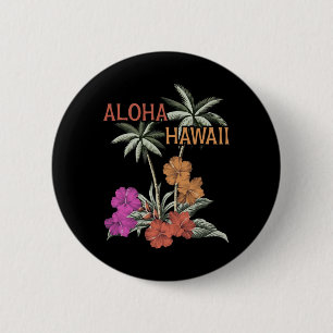 Badge Rond 5 Cm Aloha Hawaii Luau Hawaiian Hibiscus Fleurs Vacati