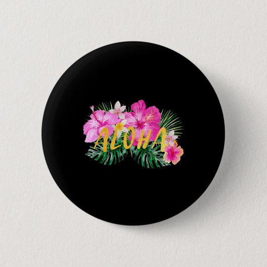 Badge Rond 5 Cm Aloha Hibiscus Fleurs (Devant)