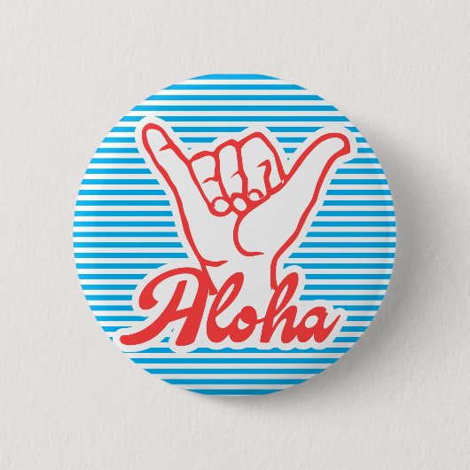 Badge Rond 5 Cm Aloha Shaka Hands, version bleue (Devant)