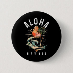 Badge Rond 5 Cm Aloha Surf Hawaïen Vintage Surf Surfiste Hawaï