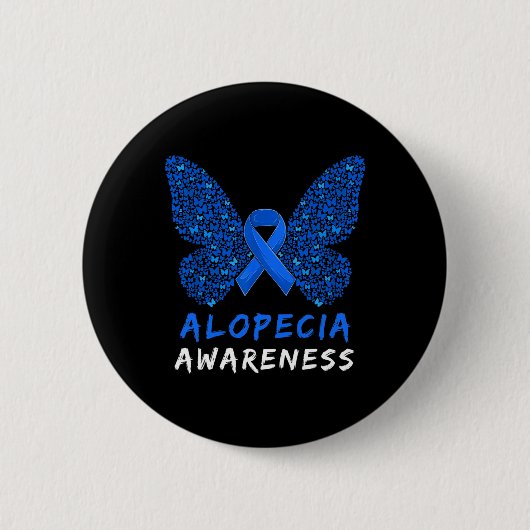 Badge Rond 5 Cm Alopecia Areata Awareness Mois Bleu Ruban (Devant)