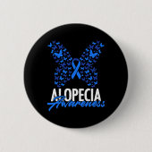 Badge Rond 5 Cm Alopecia Sensibilisation Bleu Ruban Papillon Alope (Devant)