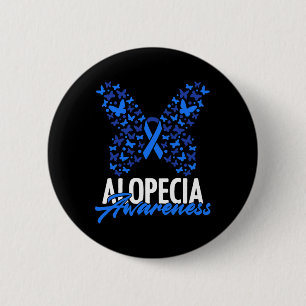 Badge Rond 5 Cm Alopecia Sensibilisation Bleu Ruban Papillon Alope