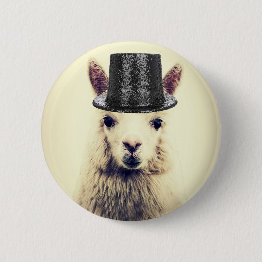 Badge Rond 5 Cm Alpaca dans un Tophat (Devant)