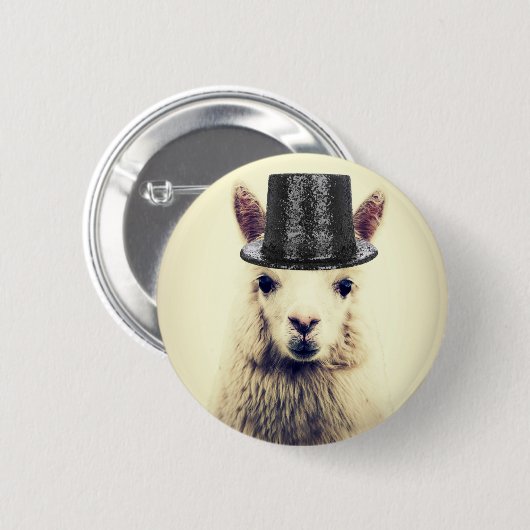 Badge Rond 5 Cm Alpaca dans un Tophat (Devant & derrière)