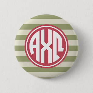 Badge Rond 5 Cm Alpha Chi Omega Motif Rayure Monogramme