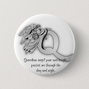 Badge Rond 5 Cm Alphabet de monogramme d'ange de la lettre q