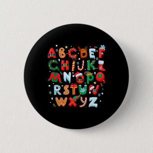 Badge Rond 5 Cm Alphabet de Noël pour Enseignant Retour à l'École