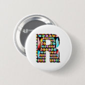 BADGE ROND 5 CM ALPHABET DE RRR ALPHAR (Devant & derrière)