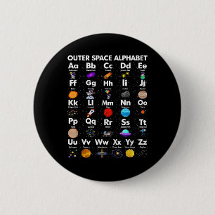 Badge Rond 5 Cm Alphabet spatial Astronomie Enseignant en sciences