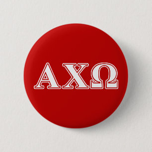 Badge Rond 5 Cm Alphi Chi Omega Lettres Blanches et Rouges