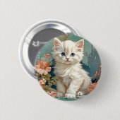 Badge Rond 5 Cm Alphonse Mucha Style Chat blanc (Devant & derrière)
