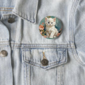 Badge Rond 5 Cm Alphonse Mucha Style Chat blanc (En situation)