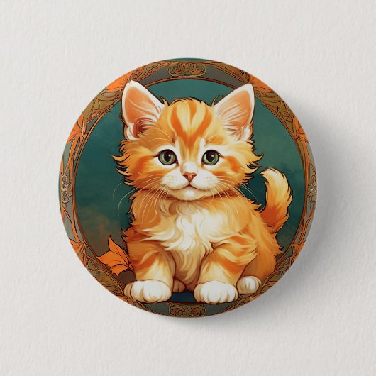 Badge Rond 5 Cm Alphonse Mucha Style Chat orange (Devant)
