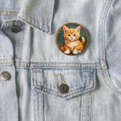 Badge Rond 5 Cm Alphonse Mucha Style Chat orange (En situation)