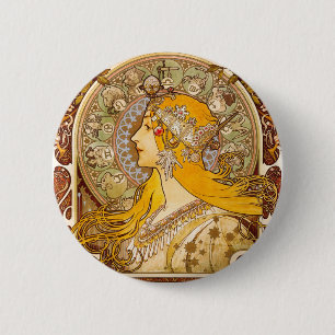 Badge Rond 5 Cm Alphonse Mucha Zodiaque Art Nouveau Décoration Vin