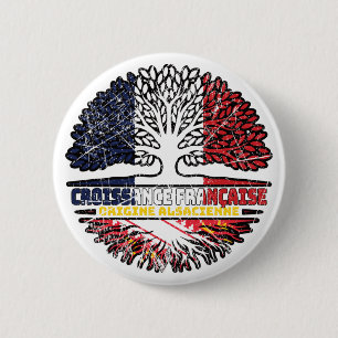 Badge Rond 5 Cm Alsace Alsacien France Drapeau des racines d'arbre