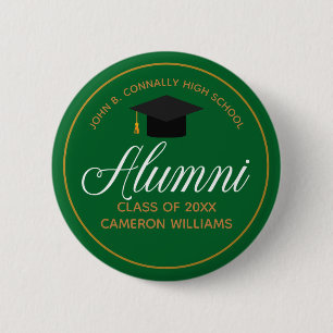 Badge Rond 5 Cm Alumni Green Gold High School Custom Name Balise