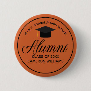 Badge Rond 5 Cm Alumni Orange High School Reunion Custom Name Tag