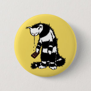 Badge Rond 5 Cm Amant Chocolat Drôle - Encre Tirée Drooling Chat