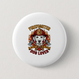 Badge Rond 5 Cm Amant de chien pompier Dalmatien Casque de pompier