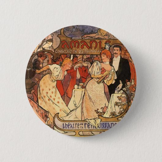 Badge Rond 5 Cm Amants, Alphonse Mucha (Devant)