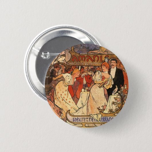 Badge Rond 5 Cm Amants, Alphonse Mucha (Devant & derrière)