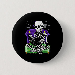Badge Rond 5 Cm Amants de la lecture de squelettes amateurs de liv